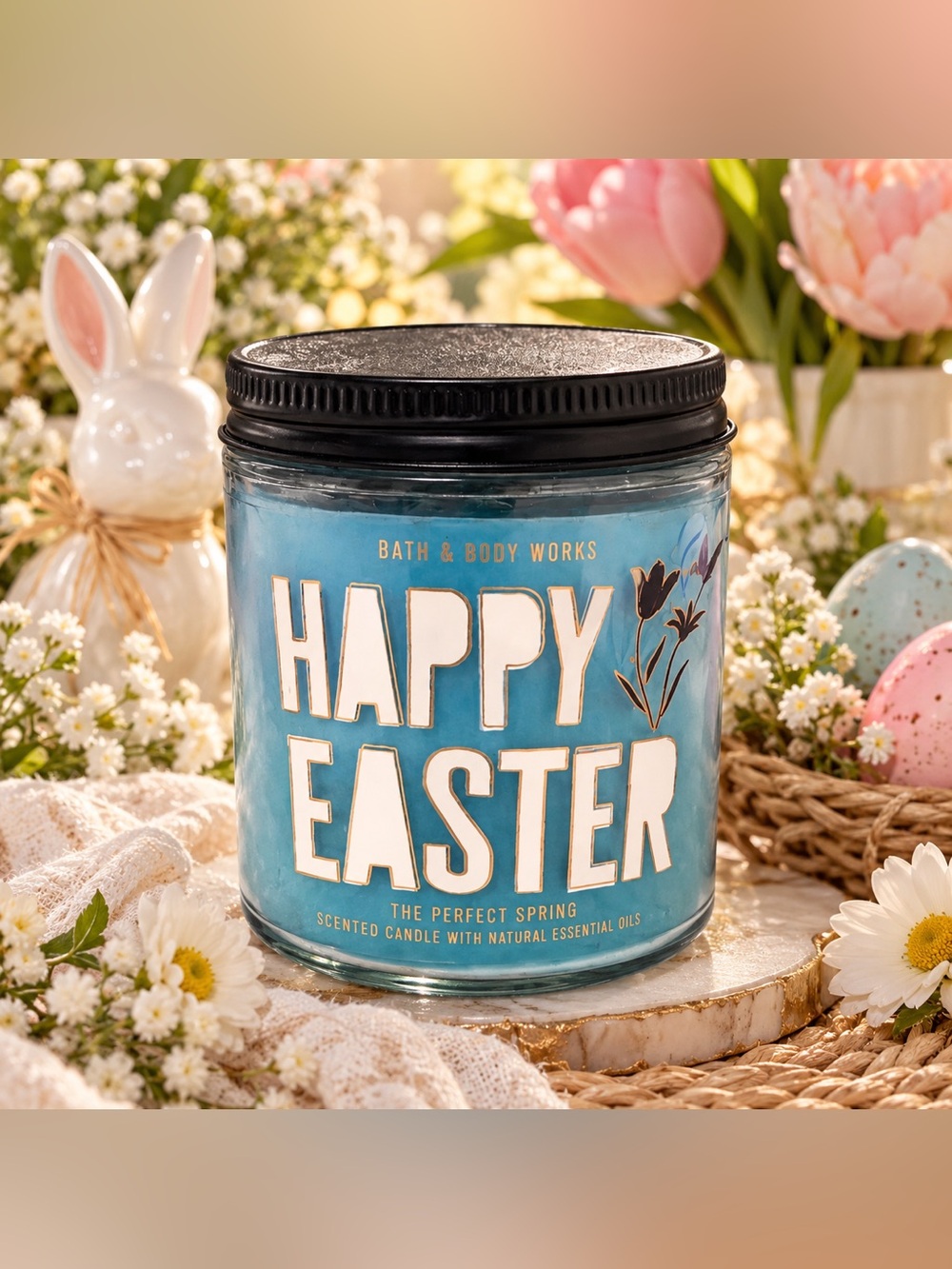Bath & Body Works Happy Easter Single Wick Candle Spring Scent Blue Jar